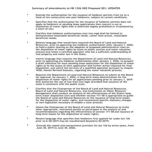 Summary of hb1326 proposed sd1 amendments