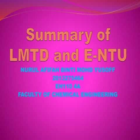 Summary of lmtd and e ntu