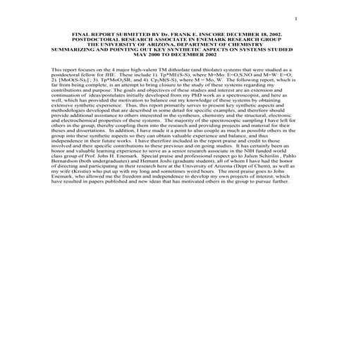 Summary Of Post Doc Synthetic Procedures 2003