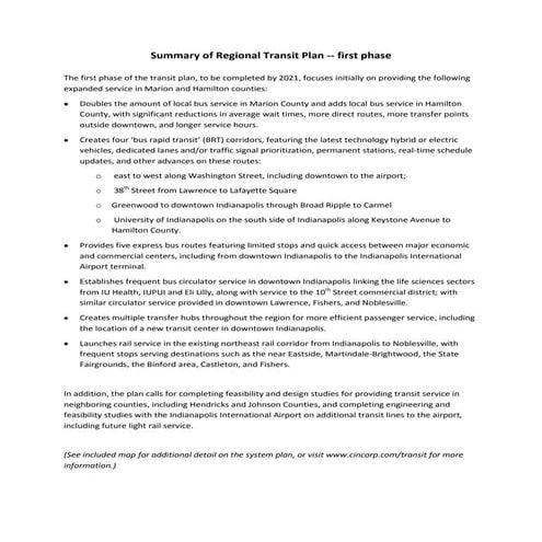 Summary of regional transit plan