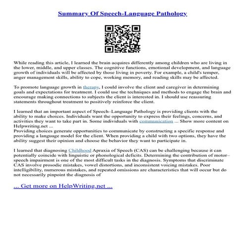 Summary Of Speech-Language Pathology | PDF