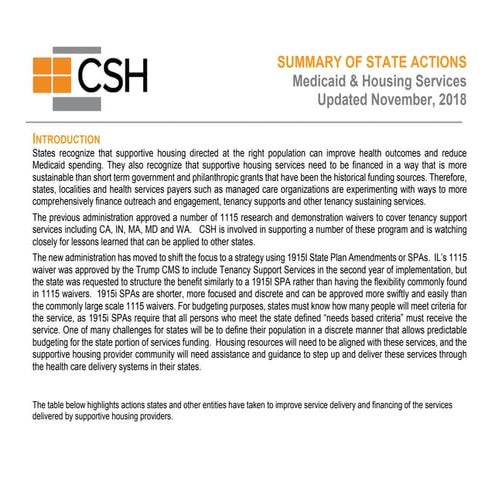 Medicaid & Housing Services - CSH