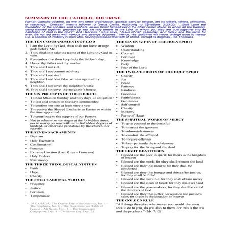 Summary of the Catholic Doctrine