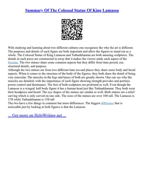 Summary Of The Colossal Statue Of King Lamassu