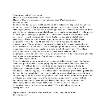 Summary of this courseHealth care business analysesHealth Care.docx
