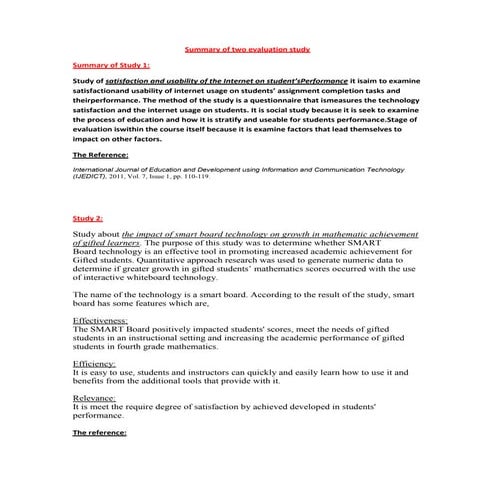 Summary of two evaluation studies in educational technology