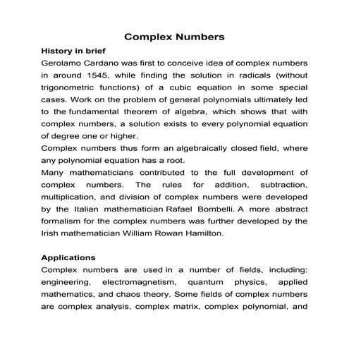 Summary on Complex Number - Engineering Diploma 