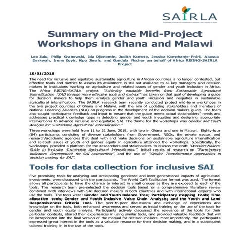 Summary on the mid project workshops in ghana and malawi