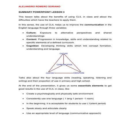 Summary powerpoint lesson 3 CLIL