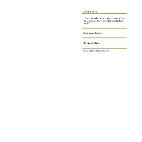 “Livelihoods of the urban poor: Case of Varanasi City in Uttar Pradesh in India”