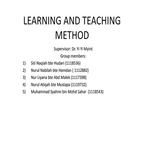 Learning and teaching methods
