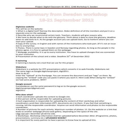 Summary workshop in sweden