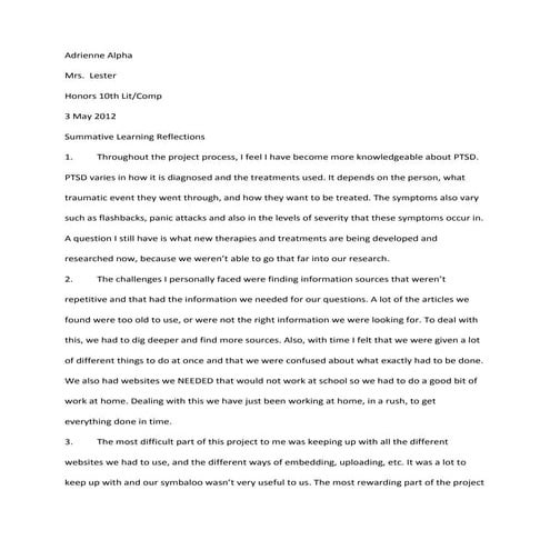 Summative Reflections by Adrienne A