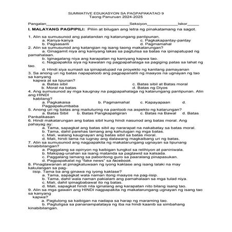 Esp 9 q2 - summative test | DOCX