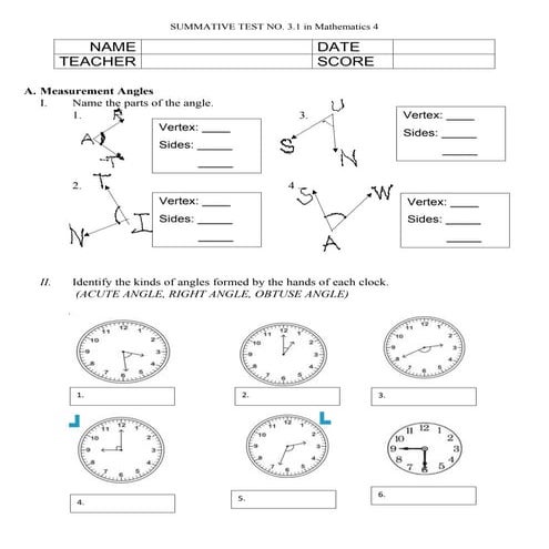 Measures of Angles Worksheets