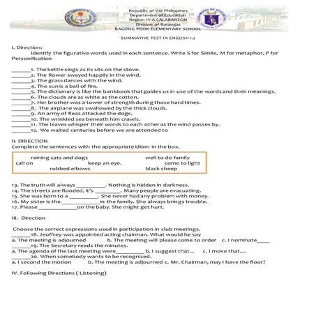 Summative test in English 6