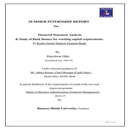 FINANCIAL STATEMENT ANALYSIS AND STUDY OF BANK FINANCE FOR WORKING CAPITAL RE...