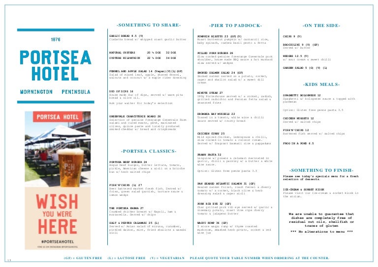 Summer Menu 201516 Portsea Hotel