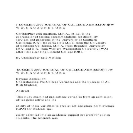   SUMMER 2007 JOURNAL OF COLLEGE ADMISSION W W W. N A C A C .docx