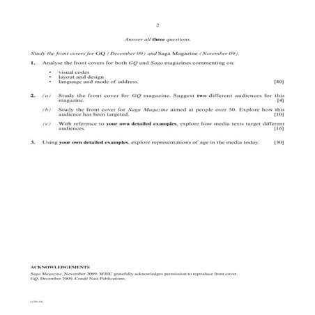 MS1 As Media Studies - Summer 2011 exam paper