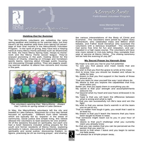 MercyWorks Summer 2011 newsletter