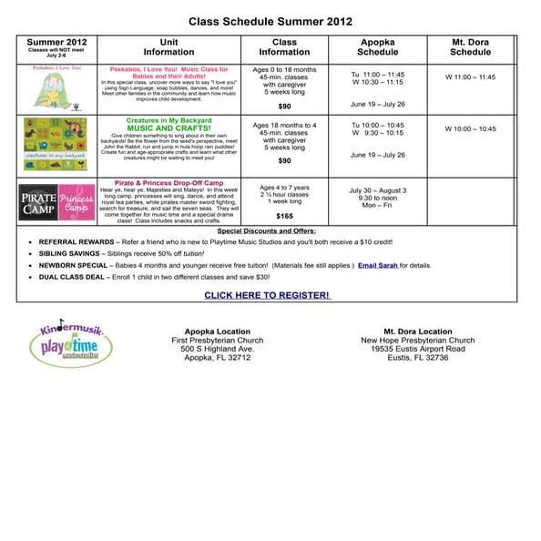 Summer 2012 schedule