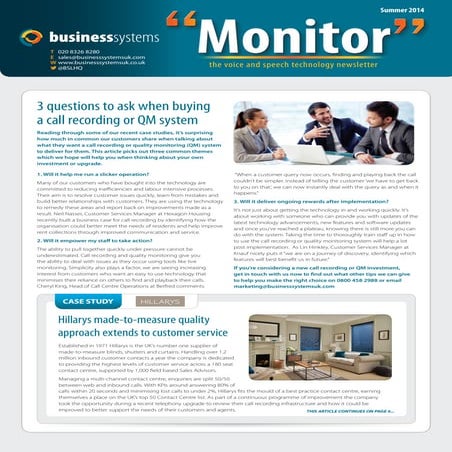 Business Systems Monitor Newsletter - Summer 2014