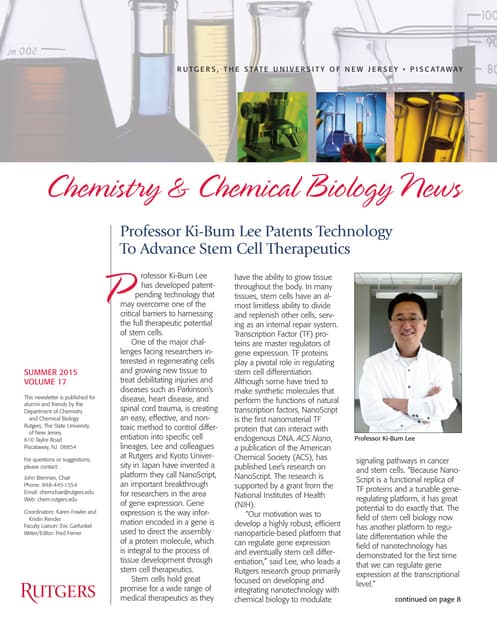 Rutgers University Chemistry & Chemical Biology News Summer 2015