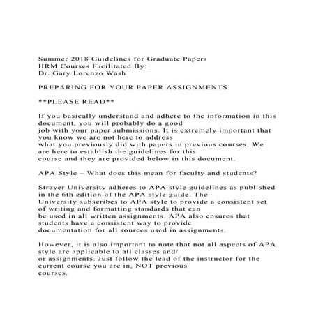 Summer 2018 Guidelines for Graduate Papers HRM Courses Facil.docx