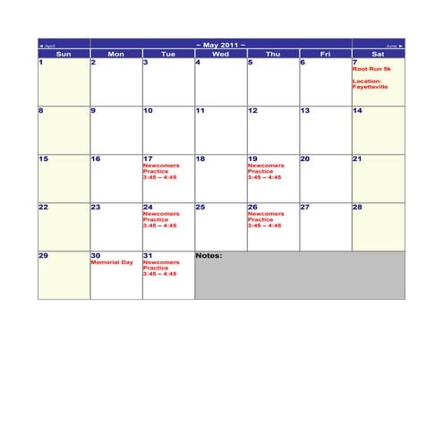 Summer calendar 2011