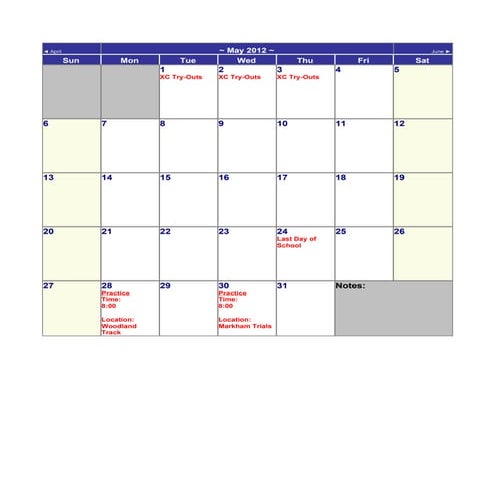 Summer calendar 2012