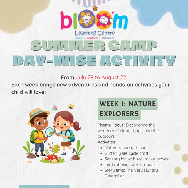 Summer Camp for Kids - Day-Wise Activity - Bloom Learning Centre.pdf
