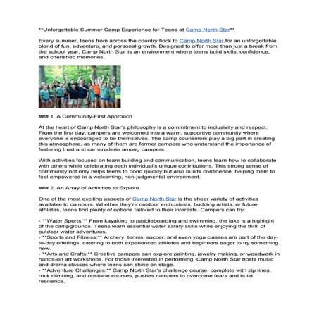 Teen Camp.docxThe Benefits of Teen Camp at Camp North Star | DOCX