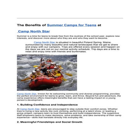 Summer Camps for Teens.docxThe Benefits of Summer Camps for Teens at ...