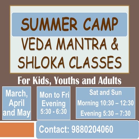 Summer camp veda mantra classes
