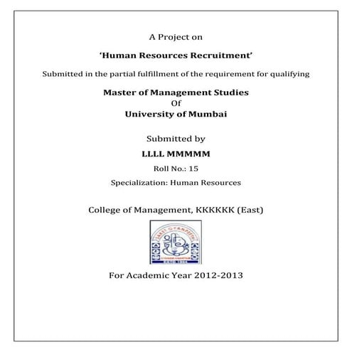 Summer internship project hr mba mms