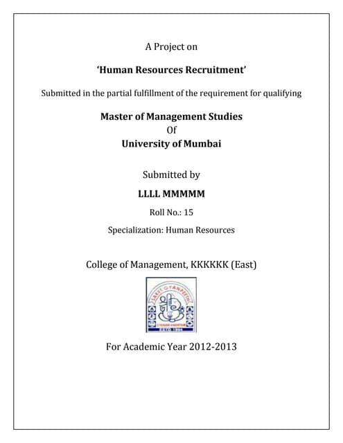 Summer internship project hr mba mms