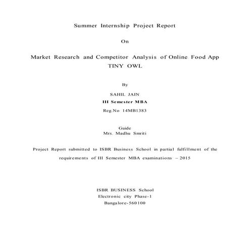 Summer internship project report on online food app- TINYOWL