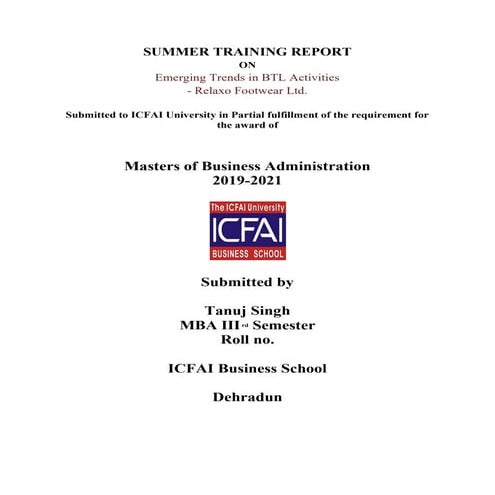 Summer internship report relaxo