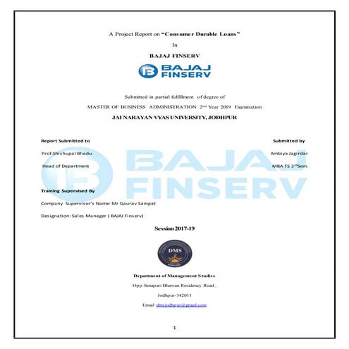 Summer intership project bajaj finserv