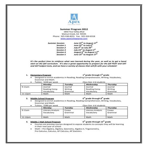 Apex Summer Education Program 2012