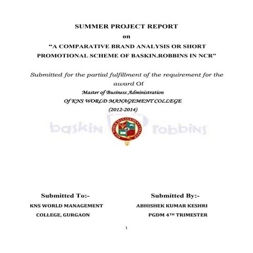 Baskin Project Report (Brand Analysis or Promotional Scheme)