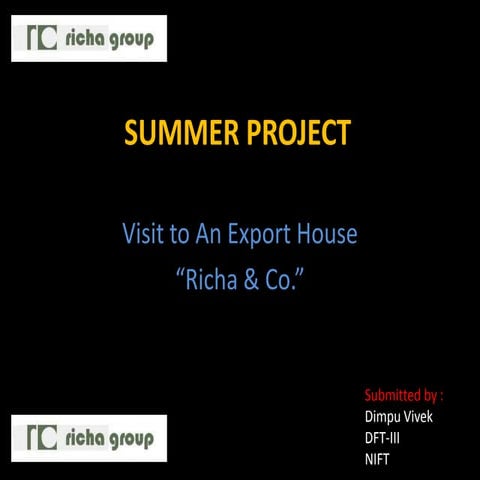 Summer project(export house) by dimpu vivek,nift/secret