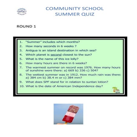 Summer quiz without solutions