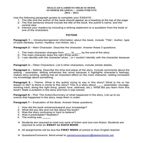 Summer reading assignments