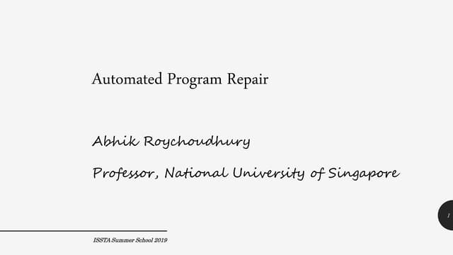 Automated Repair - ISSTA Summer School