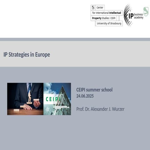 CEIPI Summer School 2025 presentation by Prof. Dr. Alexander Wurzer