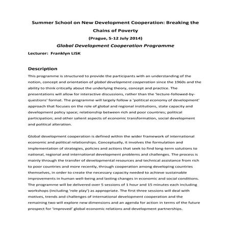 Summer school on new development cooperation breaking the chains of poverty