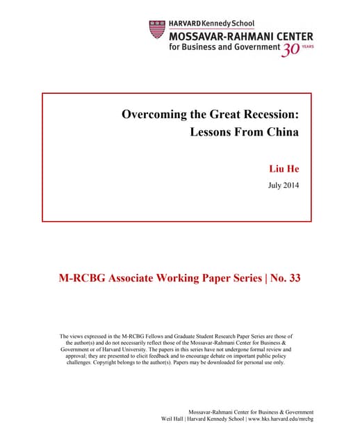 China : overcoming the Great Recession (2008)
