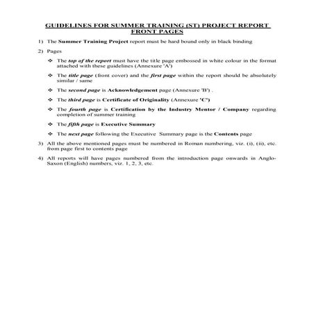 Summer training project guidelines